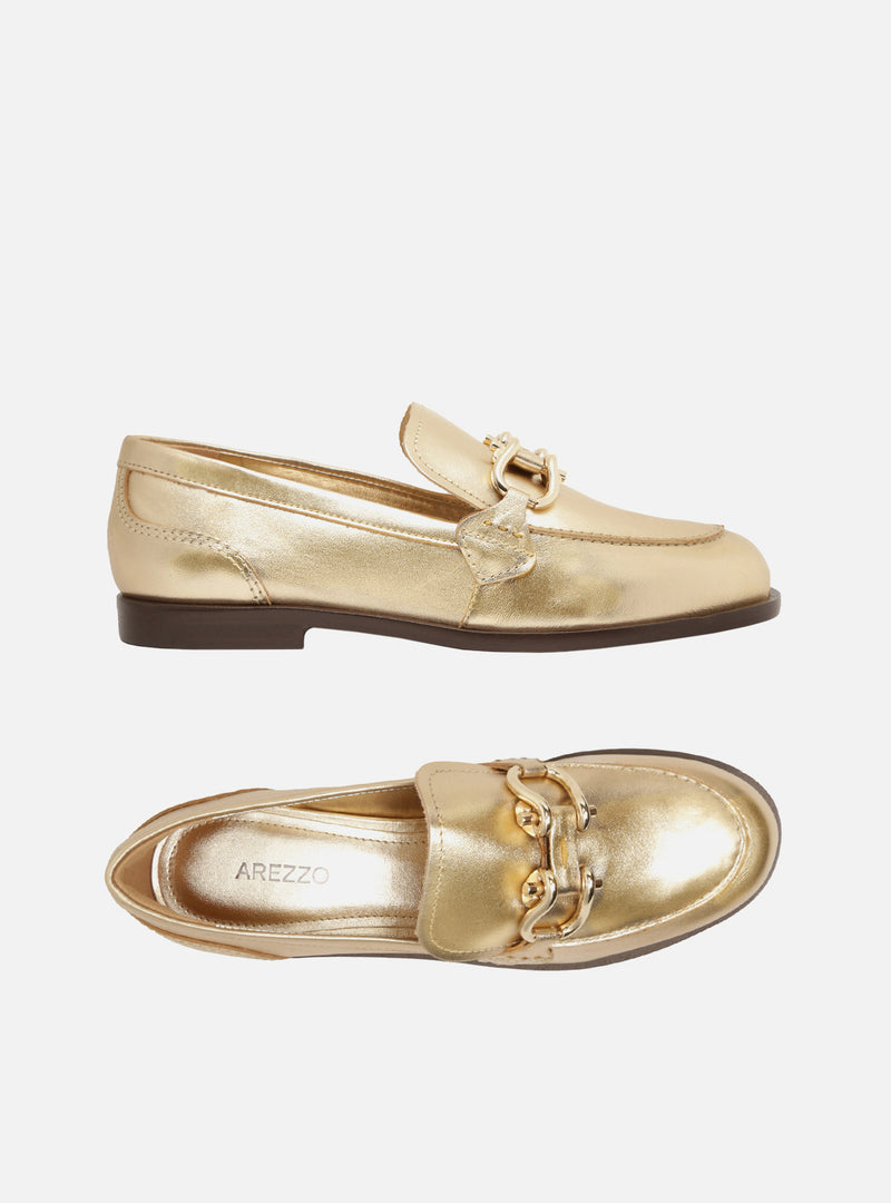 Caroline Gold Leather Loafer Flats FALL 23