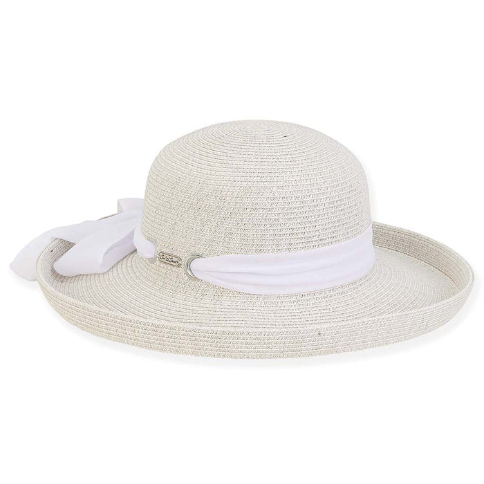 Coast Up Brim Sun Hat with Chiffon Scarf - Sun 'N' Sand Hats Kettle Brim Hat Sun N Sand Hats HH2942A Light grey Medium (57 cm)