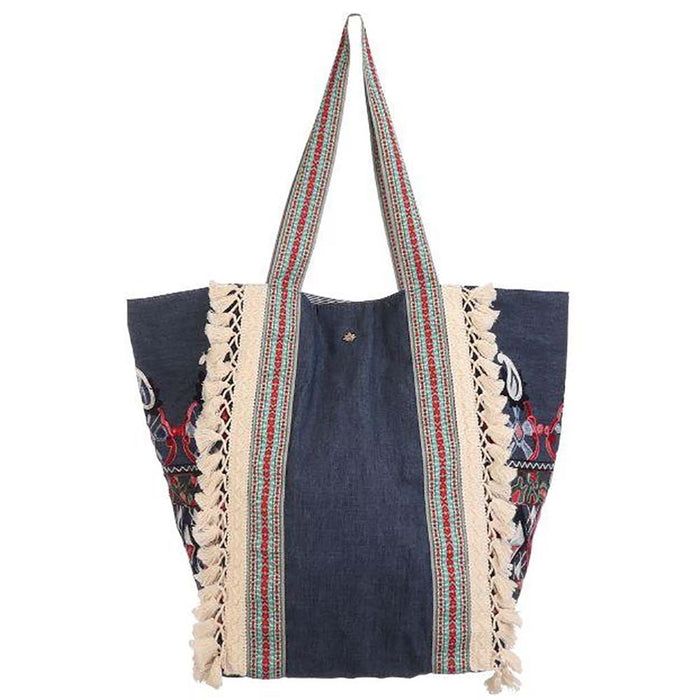 Colorful Embroidered Tote with Ribbon Handles - Cappelli Straworld Bags Bags Cappelli Straworld