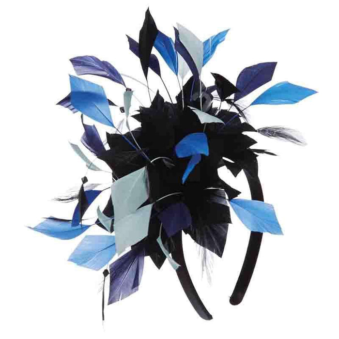 Colorful Feather Burst Fascinator Headband - Scala Collezione Fascinator Scala Hats ldf59bl Blue