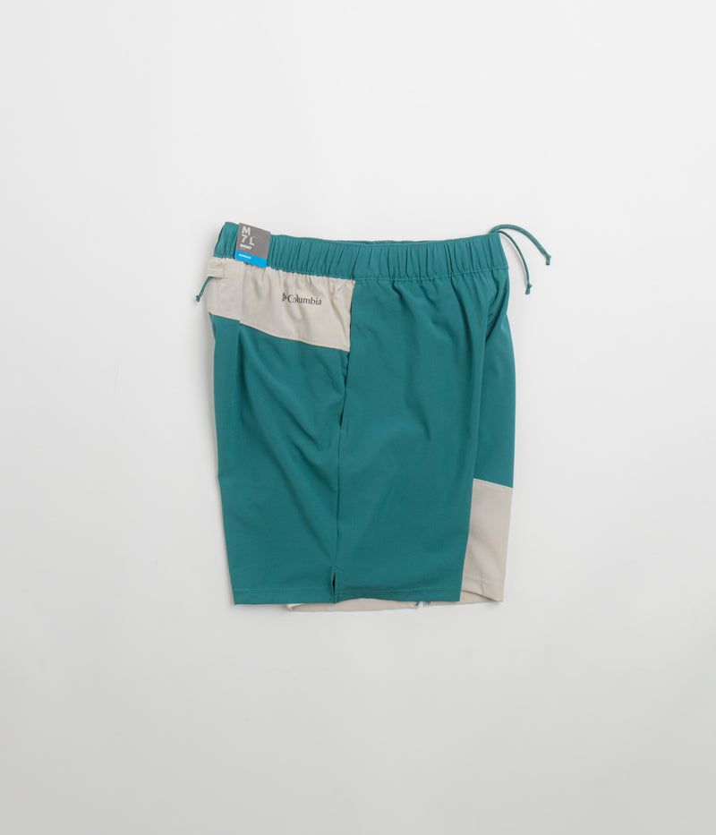 Columbia Hike Color Block Shorts in River Blue and Dark Stone