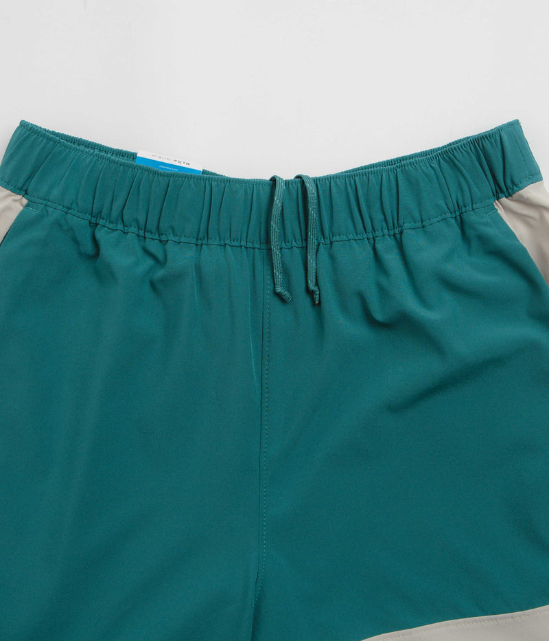 Columbia Hike Color Block Shorts in River Blue and Dark Stone
