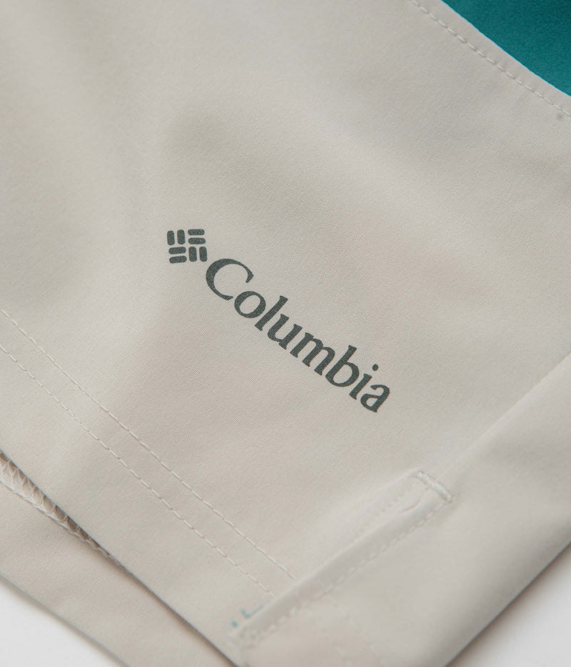 Columbia Hike Color Block Shorts in River Blue and Dark Stone