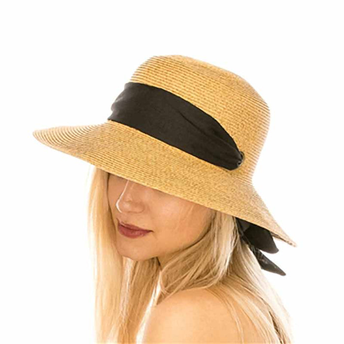 Convertible Sun Hat with Sash - Boardwalk Style Wide Brim Hat Boardwalk Style Hats