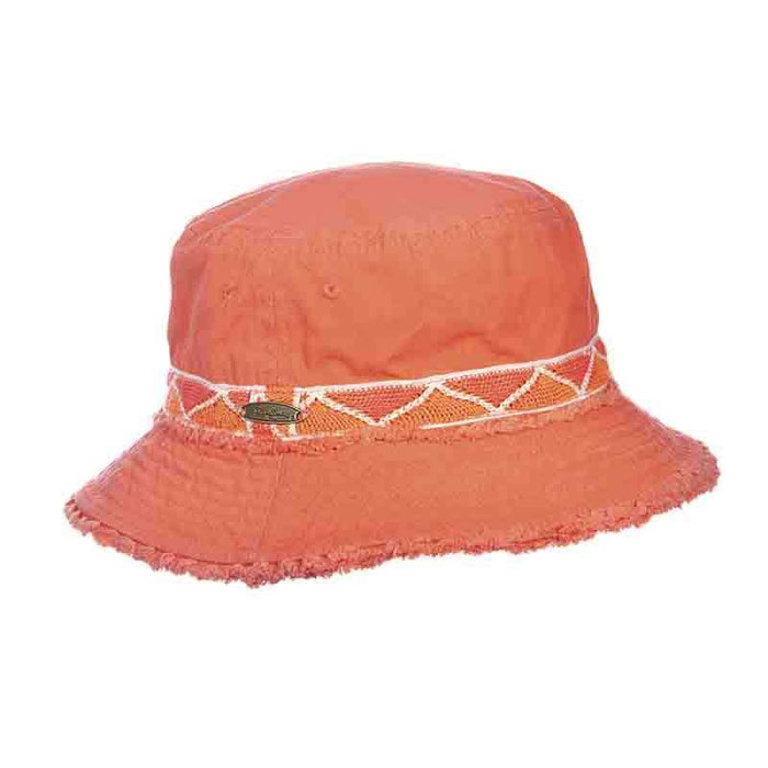 Cotton Bucket Hat with Frayed Brim - Panama Jack Bucket Hat Panama Jack Hats pjl624sa Salmon