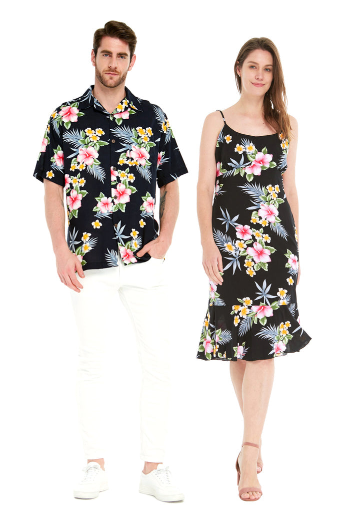 Couple Molokai Set in Hibiscus Black