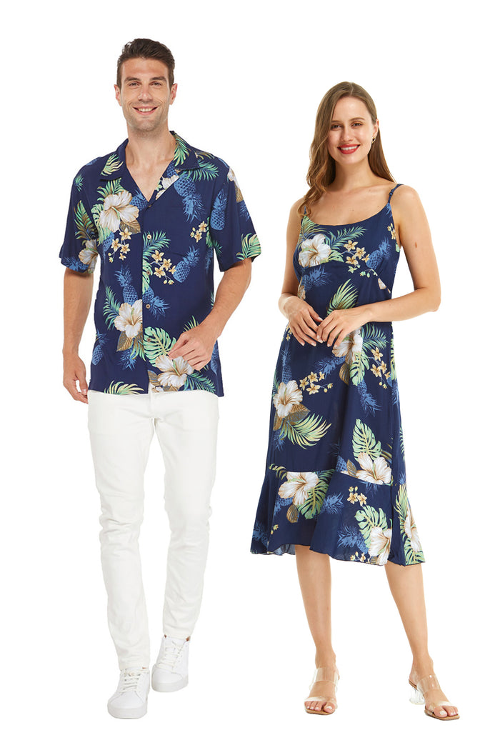 Couple Molokai Set in Pineapple Garden Navy