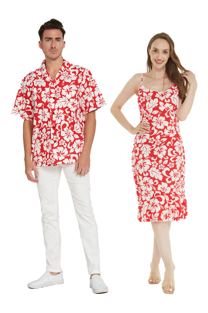 Couple Molokai Set in Vintage Hibiscus Red