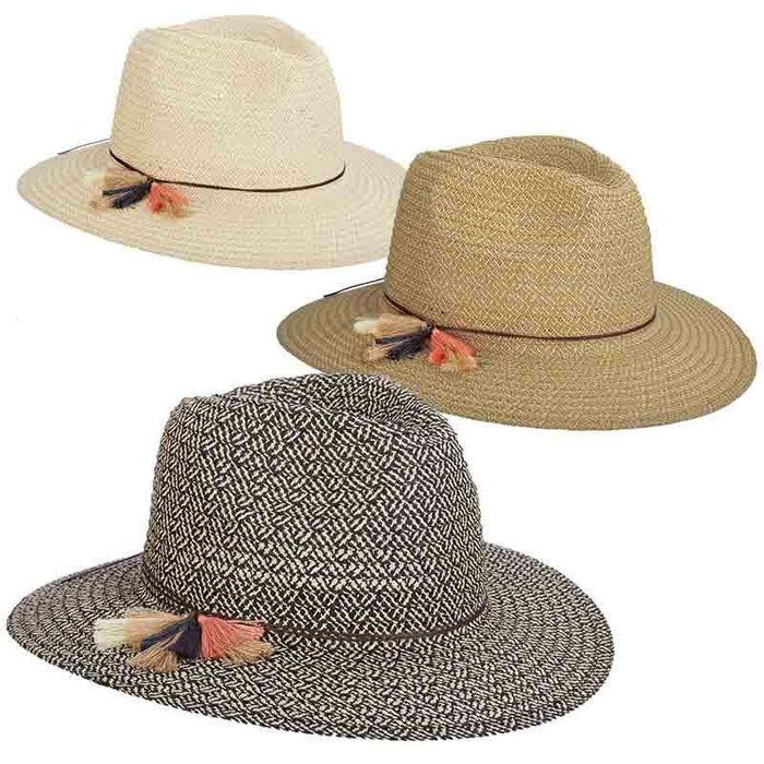 Criss Cross Woven Safari Hat with Tassels - Scala Collection Hats Safari Hat Scala Hats