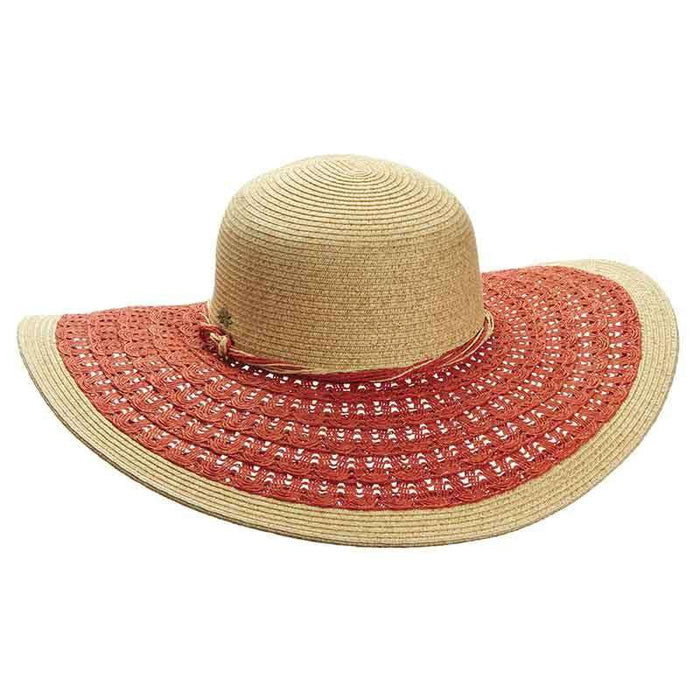 Crocheted Brim Wide Brim Beach Hat - Cappelli Straworld Wide Brim Sun Hat Cappelli Straworld csw281RD Red Medium (57 cm)