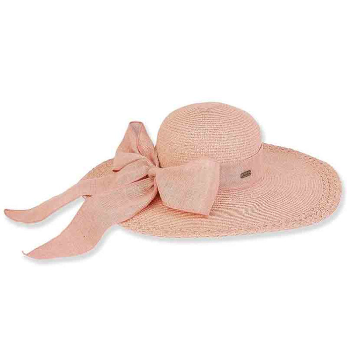 Cross Woven Wide Brim Sun Hat with Long Bow - Sun 'N' Sand Hats Wide Brim Sun Hat Sun N Sand Hats HH11587A Pink Medium (57 cm)