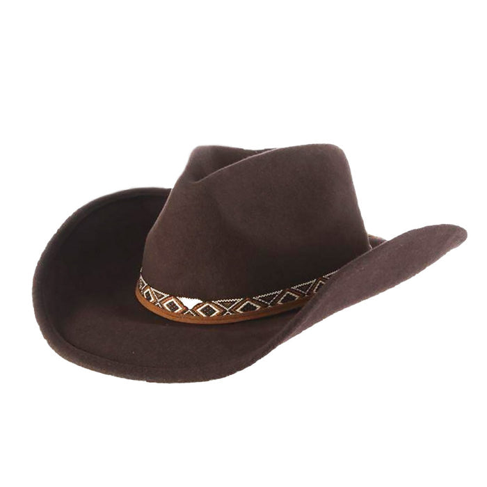 Crushable Wool Felt Western Hat with Aztec Band - Scala Hats Cowboy Hat Scala Hats LF258-CHOC Chocolate Medium (57 cm)