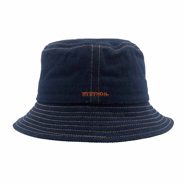 Dark Denim Bucket Hat with Orange Stitching - Stetson Hats Bucket Hat Stetson Hats STW396 Denim Medium (57 cm)