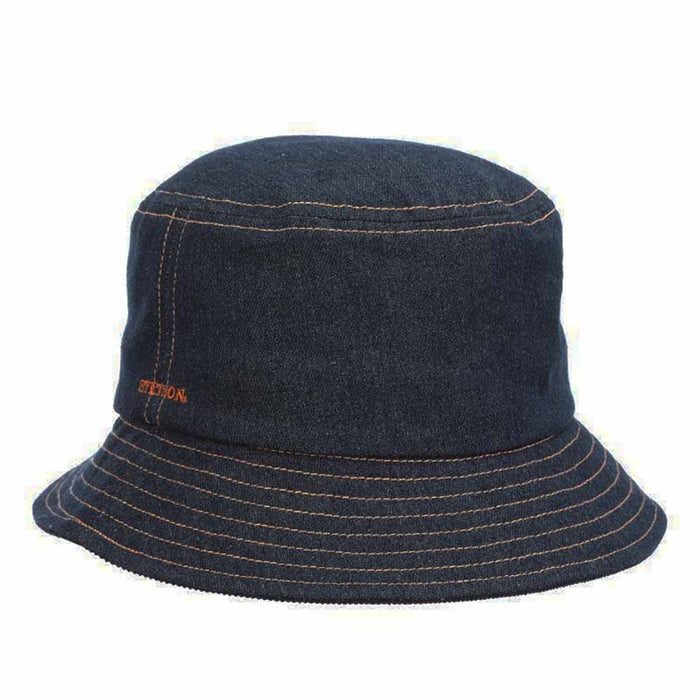 Dark Denim Bucket Hat with Orange Stitching - Stetson Hats Bucket Hat Stetson Hats