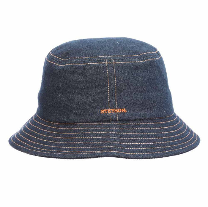 Dark Denim Bucket Hat with Orange Stitching - Stetson Hats Bucket Hat Stetson Hats