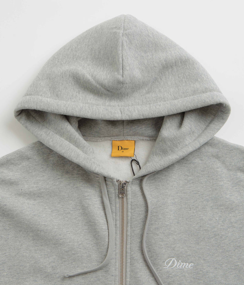 Dime Cursive Zip Hoodie in Heather Grey