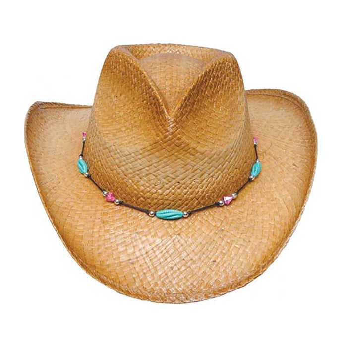 Distressed Woven Straw Cowboy Hat with Bead Band, S to L Sizes - Karen Keith Hats Cowboy Hat Great hats by Karen Keith RM12DT-n Natural Small (21 3/4")