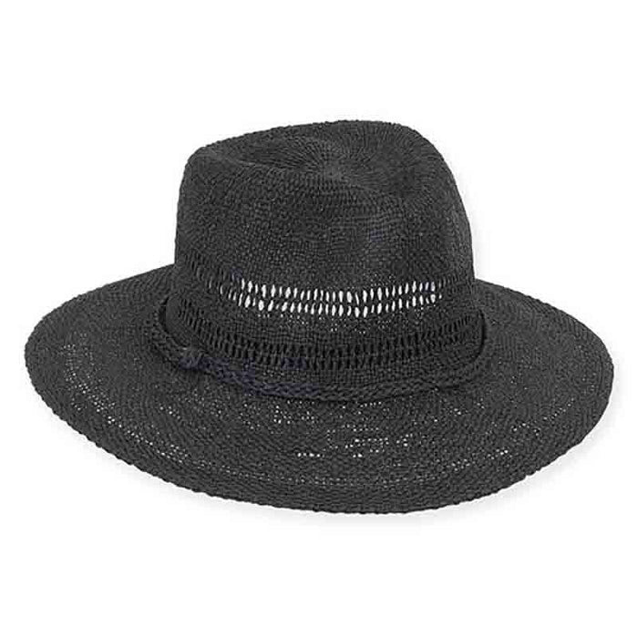 Dolan Knobby Woven Toyo Safari Hat - Sun 'N' Sand Hats Safari Hat Sun N Sand Hats HH1818B bk Black M/L (58 cm)