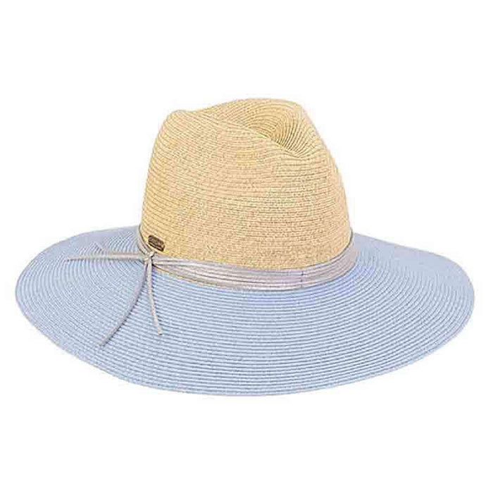 Dori Two Tone Safari Hat with Metallic Band - Sun 'N' Sand Hats Safari Hat Sun N Sand Hats hh2143B pw Natural / Periwinkle M/L (58 cm)
