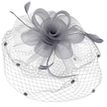 Dotted Netting Veil Fascinator with Tulle Flower - Something Special Fascinator Something Special LA HTH2709-GY Grey