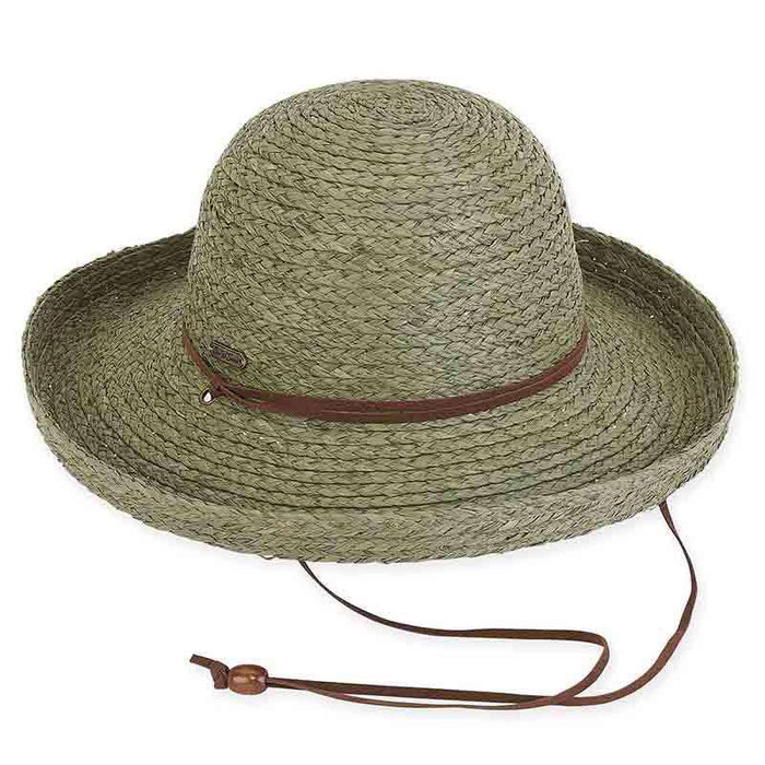 Emily Raffia Up Turned Brim Hat with Chin Strap - Sun 'N' Sand Hats Kettle Brim Hat Sun N Sand Hats hh2063C Sage Medium (57 cm)