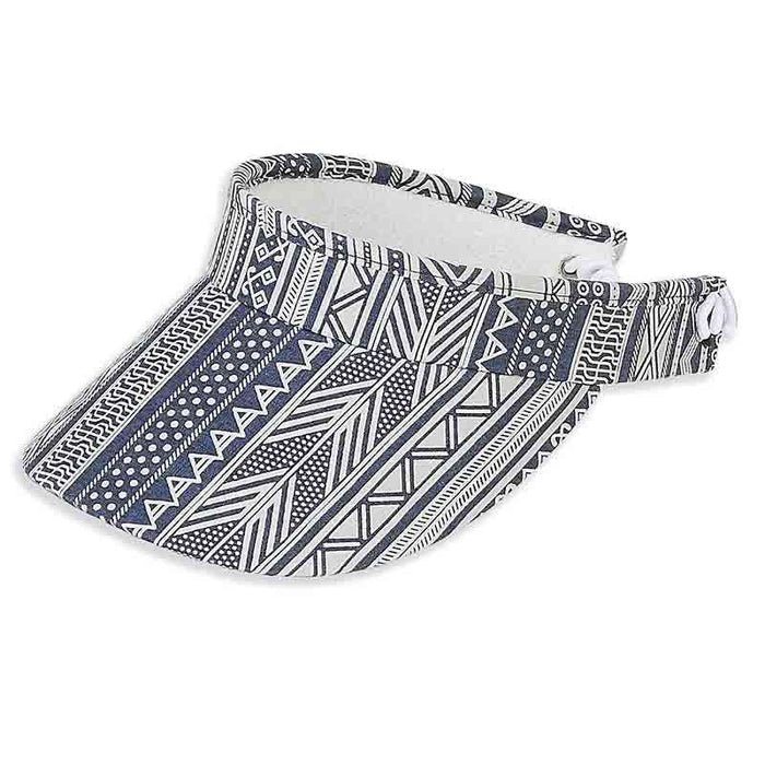Emma Cotton Sun Visor with Curly Lace Closure - Sun 'N' Sand Hats Visor Cap Sun N Sand Hats hh1688A dd Dark Denim