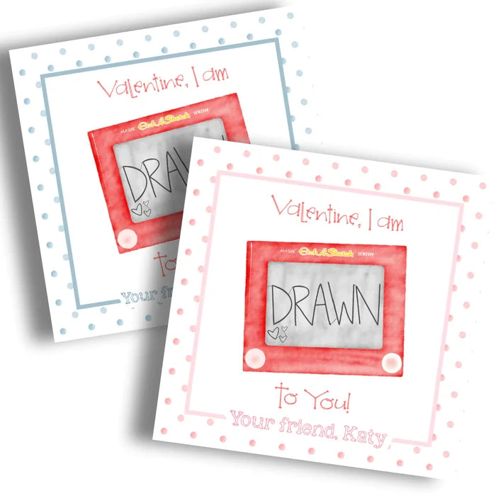 Etch-A-Sketch Valentine Card - PINK or BLUE - PRINTABLE