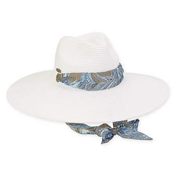 Extra Wide Brim White Sun Hat with Silky Chin Tie - Caribbean Joe® Safari Hat Caribbean Joe HCJ234B White Medium (57.5 cm)