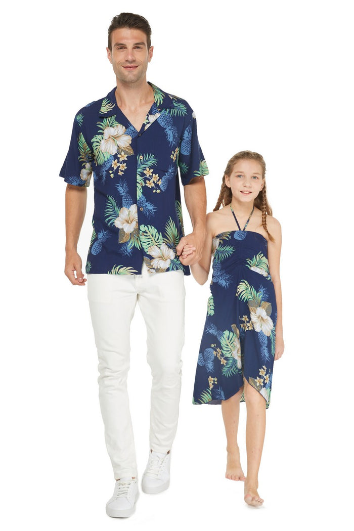 Father Daughter Kalani Set in Pineapple Garden Navy