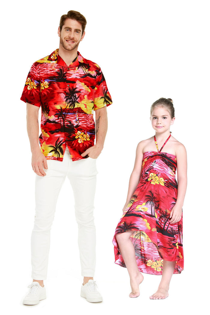 Father Daughter Kalani Set in Sunset Red