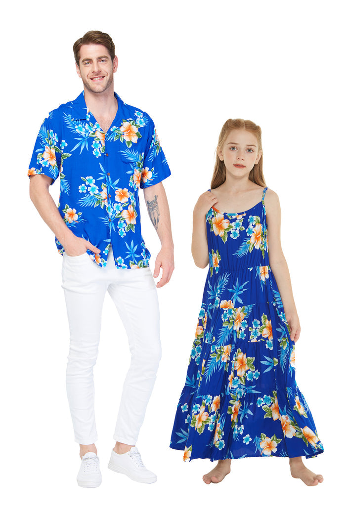 Father Daughter Leilani Set in Hibiscus Blue