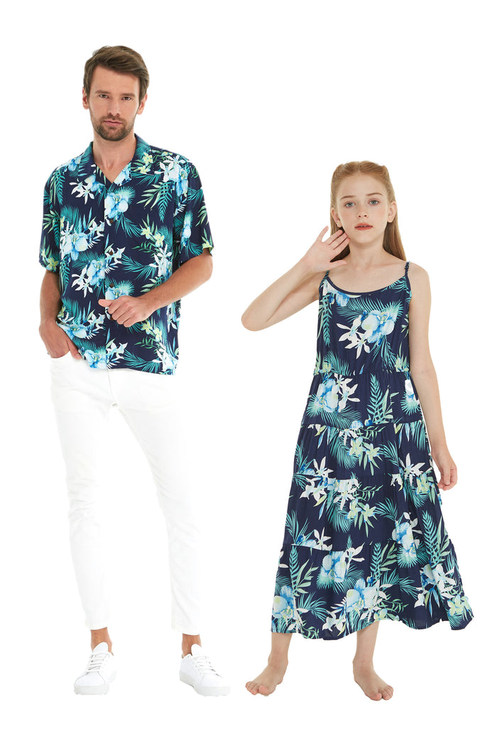 Father Daughter Leilani Set in Orchid Breeze Navy