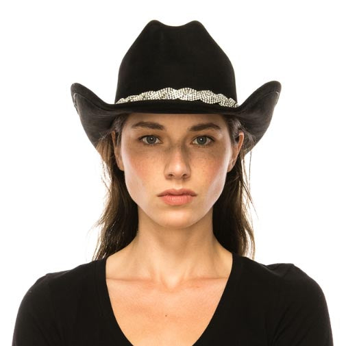 Faux Suede Western Hat with Braided Rhinestone Band - Boardwalk Style Cowboy Hat Boardwalk Style Hats