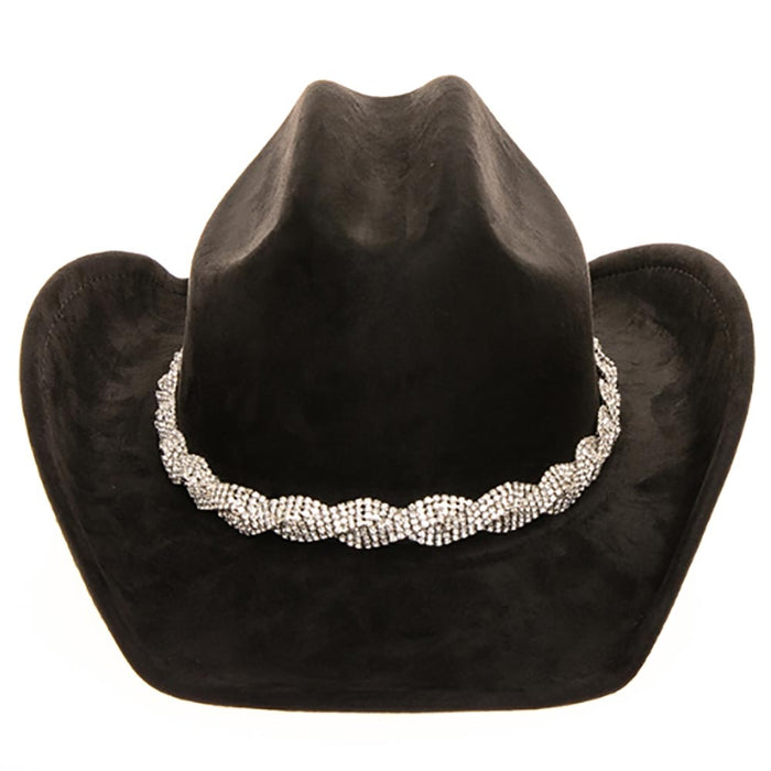 Faux Suede Western Hat with Braided Rhinestone Band - Boardwalk Style Cowboy Hat Boardwalk Style Hats