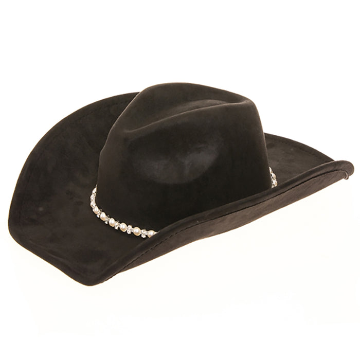Faux Suede Western Hat with Rhinestone and Pearl Band - Boardwalk Style Cowboy Hat Boardwalk Style Hats DA3199-BLK Black Medium (57.5 cm)