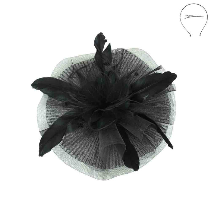 Feather Flower Center Disk Fascinators - Something Special Fascinator Something Special LA HTH2359bk Black