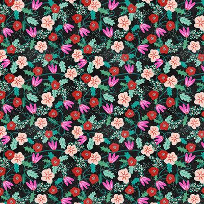 Flamingo Christmas Floral Black - 626