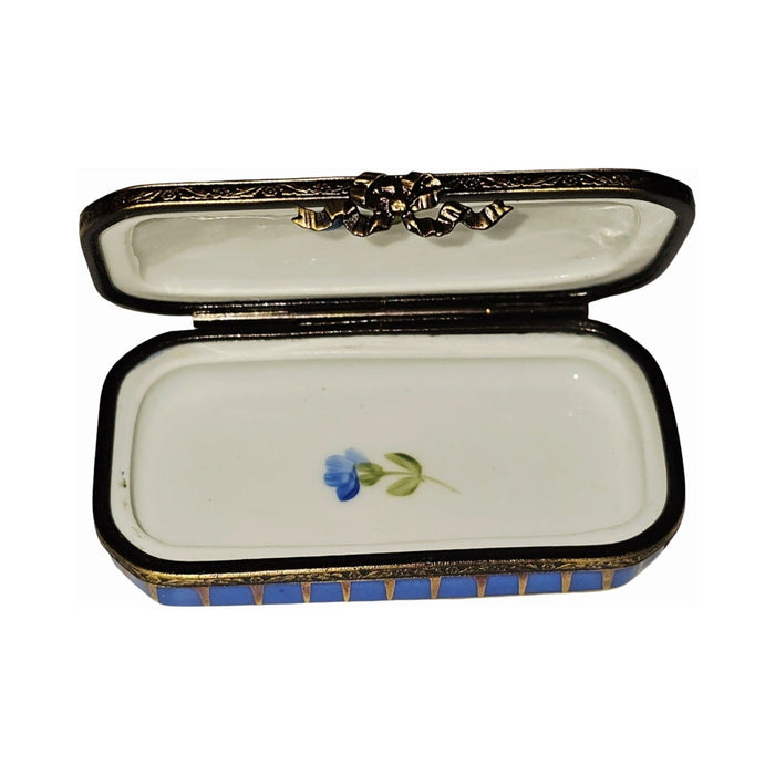 Flat Rectangular Limoges Box with Blue Flowers