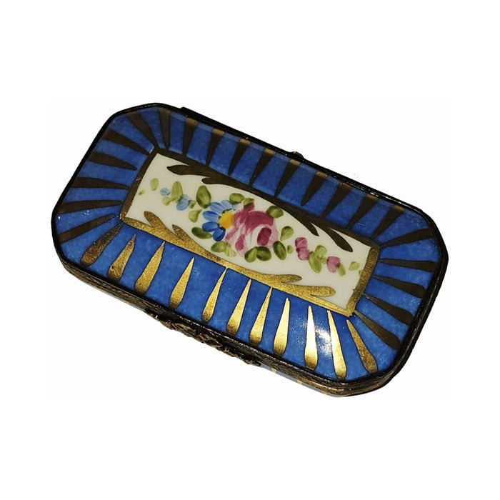 Flat Rectangular Limoges Box with Blue Flowers