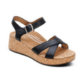 Flora Adjustable Quarter Strap Wedge  #color_black