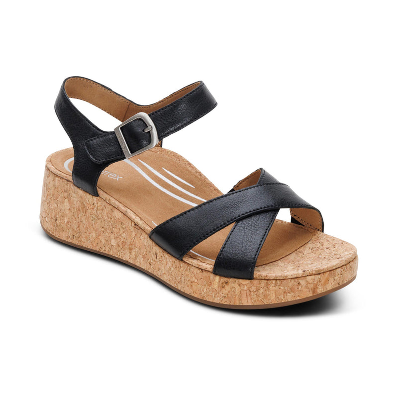 Flora Adjustable Quarter Strap Wedge  #color_black