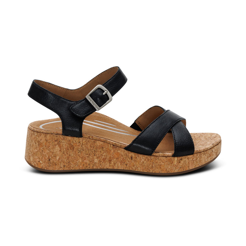 Flora Adjustable Quarter Strap Wedge  #color_black