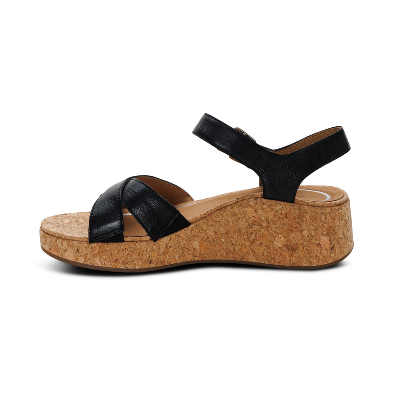 Flora Adjustable Quarter Strap Wedge  #color_black