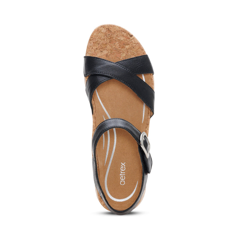 Flora Adjustable Quarter Strap Wedge  #color_black