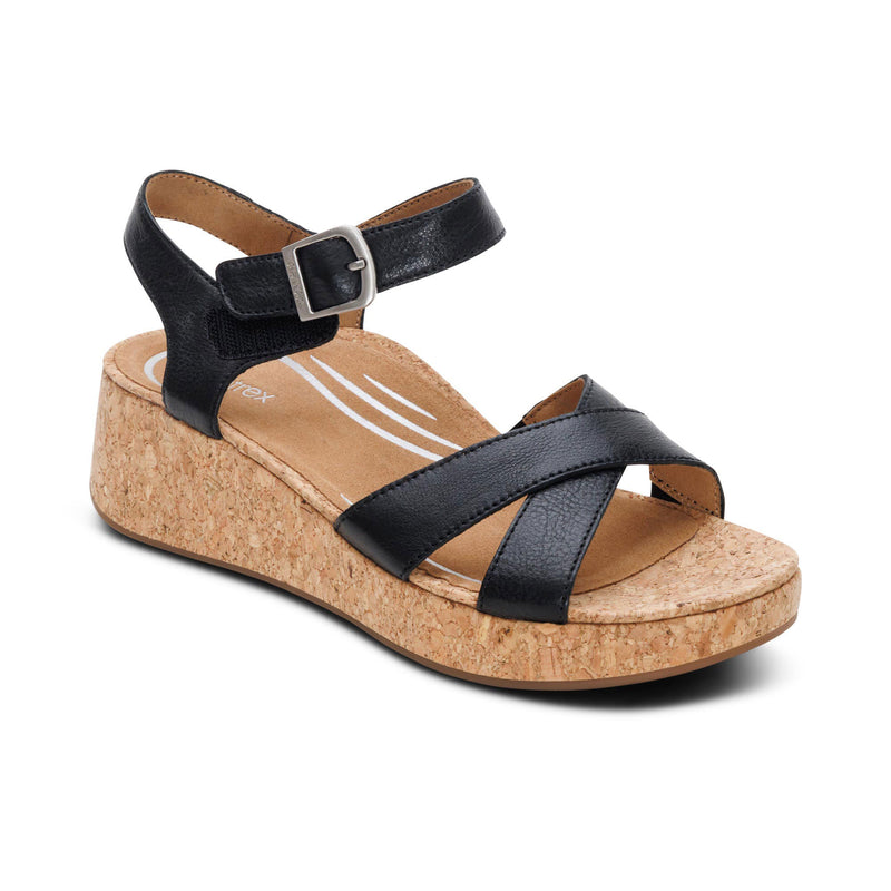 Flora Adjustable Quarter Strap Wedge  #color_black