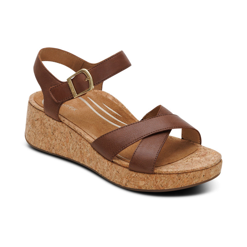Flora Adjustable Quarter Strap Wedge  #color_brown