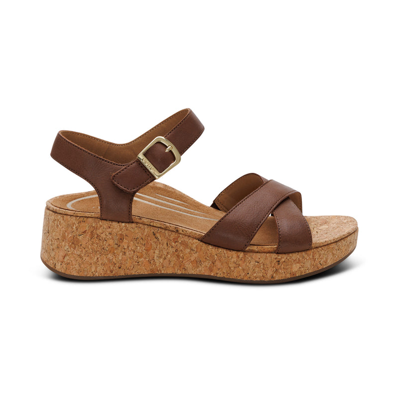 Flora Adjustable Quarter Strap Wedge  #color_brown