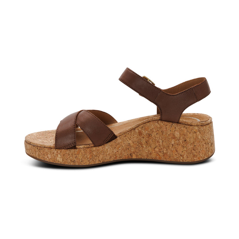 Flora Adjustable Quarter Strap Wedge  #color_brown
