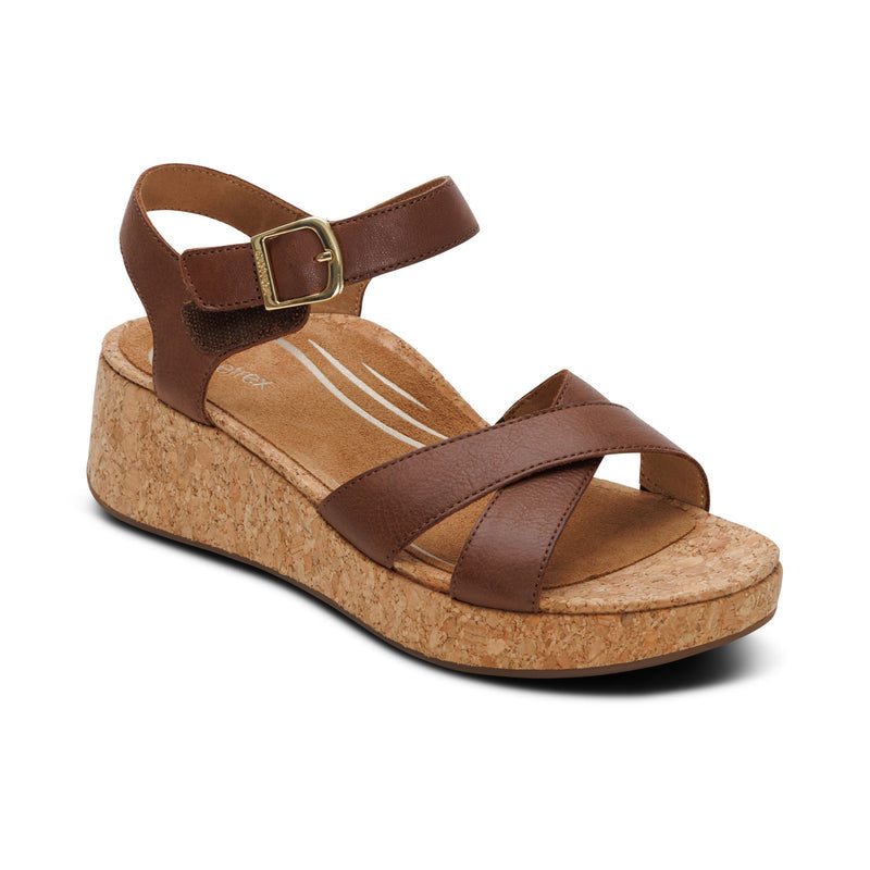Flora Adjustable Quarter Strap Wedge  #color_brown