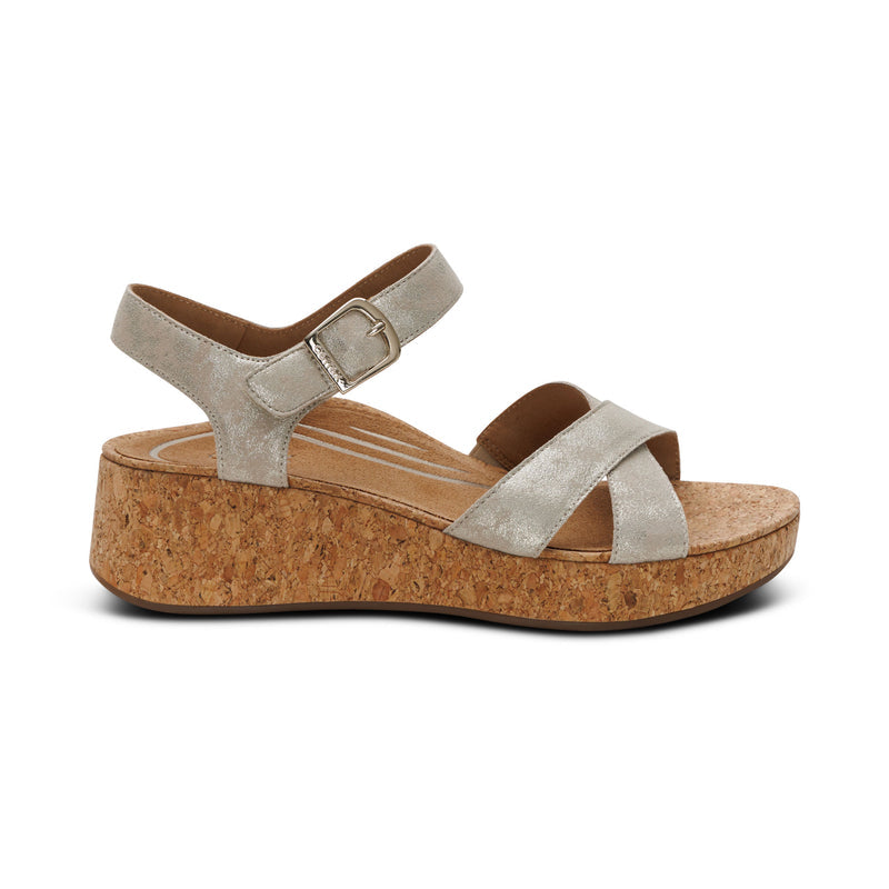 Flora Adjustable Quarter Strap Wedge  #color_champagne